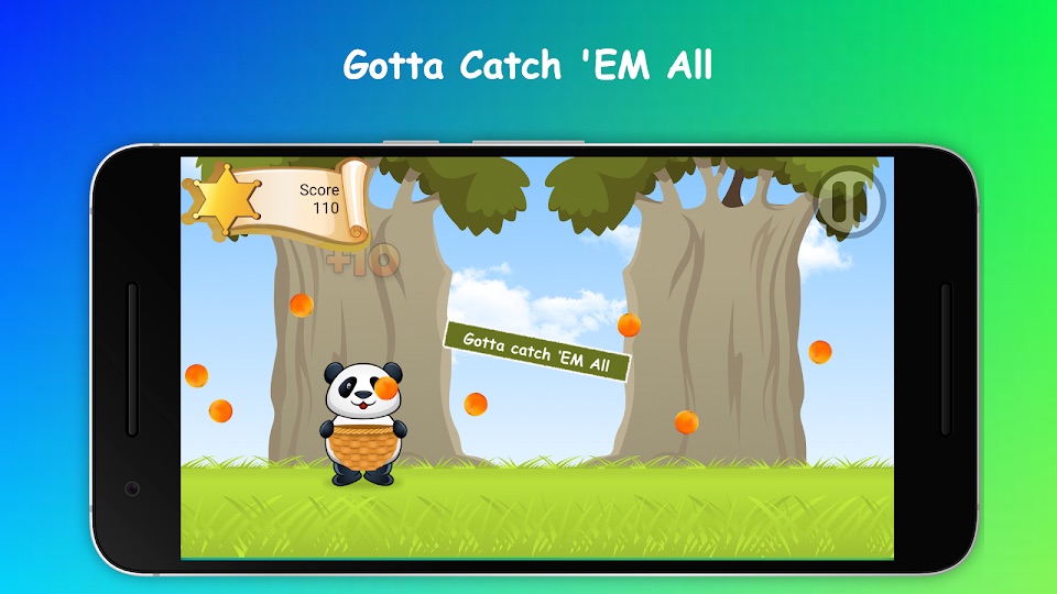 Panda Catch Oranges gameplay with the panda catching falling oranges in its basket